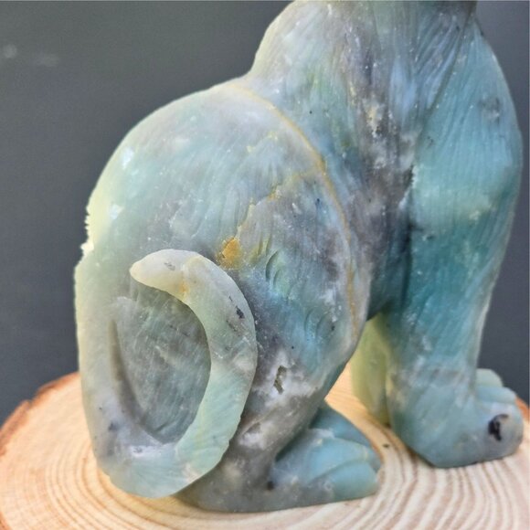 Amazonite & Quartz Cat Figurine | 324g Crystal Sculpture | Healing Animal Totem - Picture 5 of 17